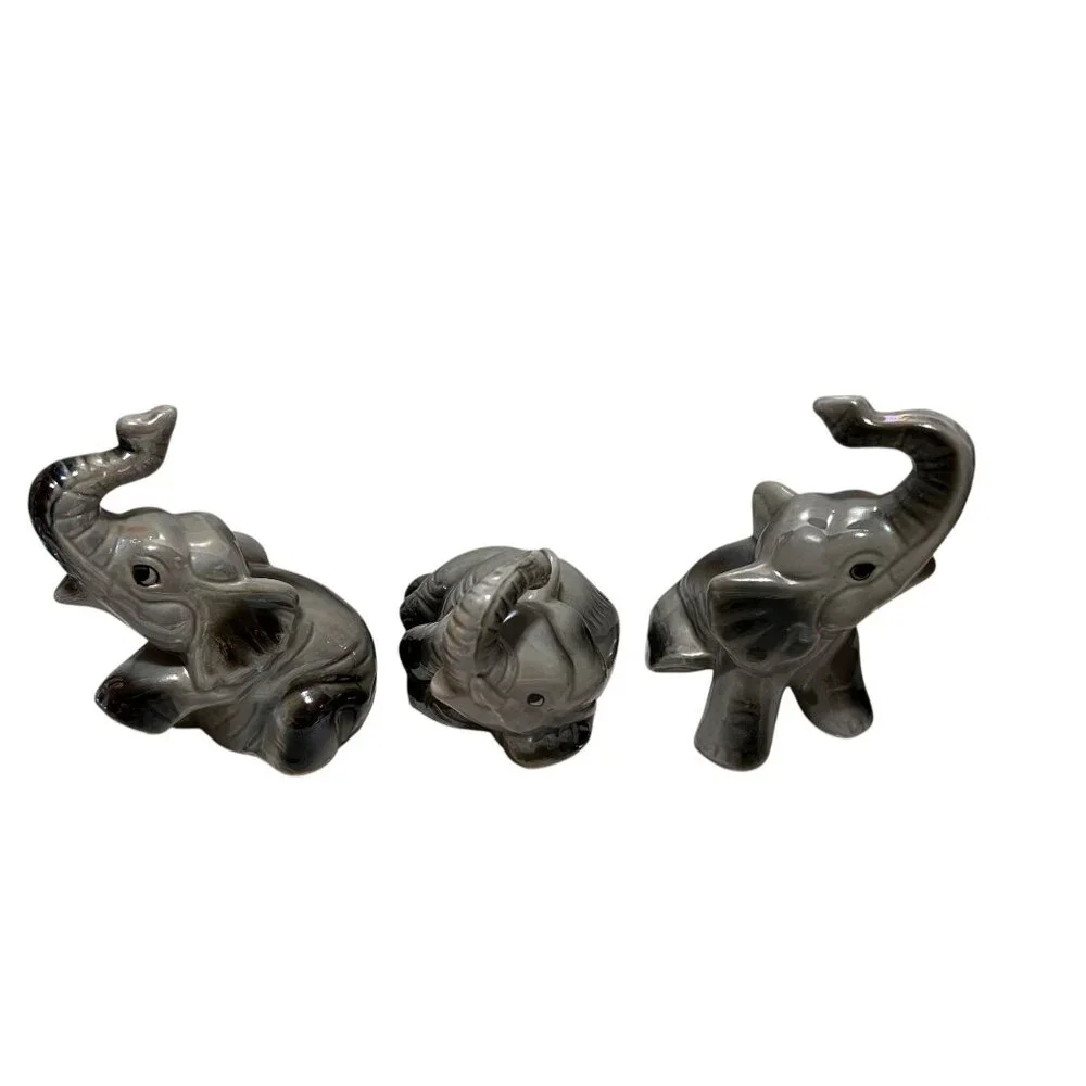 Set Of 3 Vintage Ceramic Elephant Figurines Made in Brazil - Picture 6 of 7